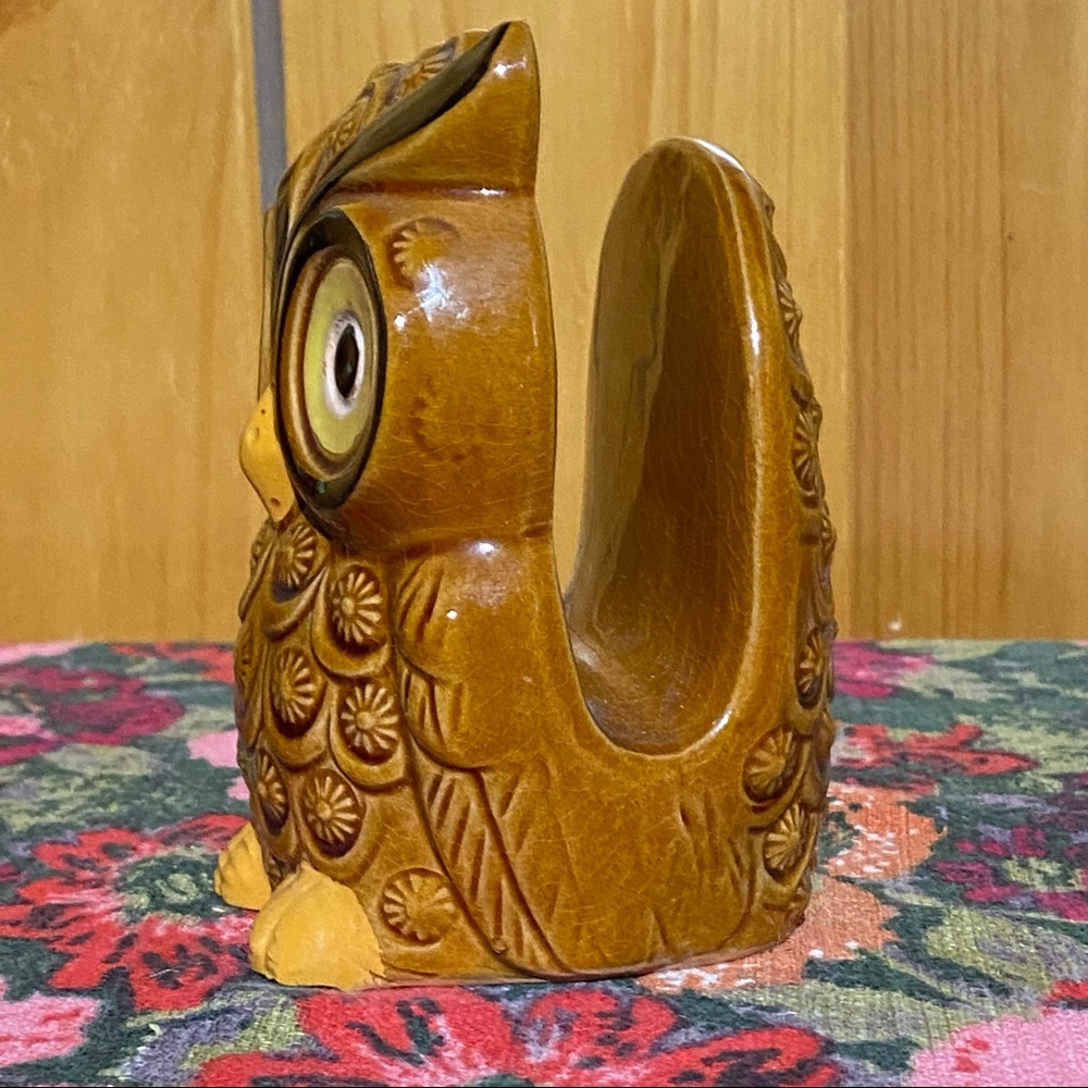 MCM Vtg Napkin Holder | Big Eyed Owl | Glazed Ceramic - Picture 3 of 6